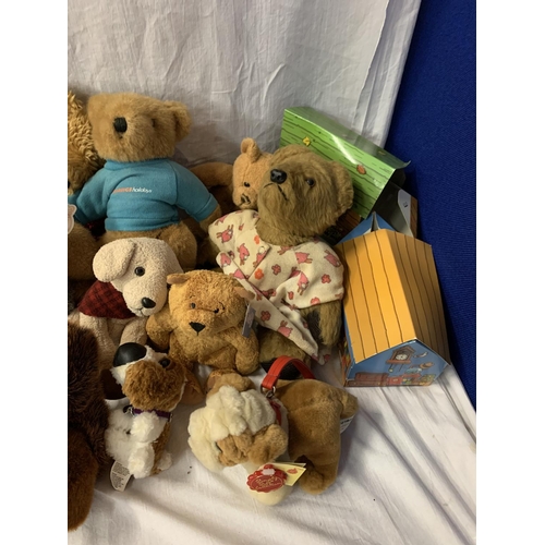 373 - SEVENTEEN ASSORTED SOFT TOYS TO INCLUDE TEDDY BEARS, DOGS ETC MOST WITH TAGS