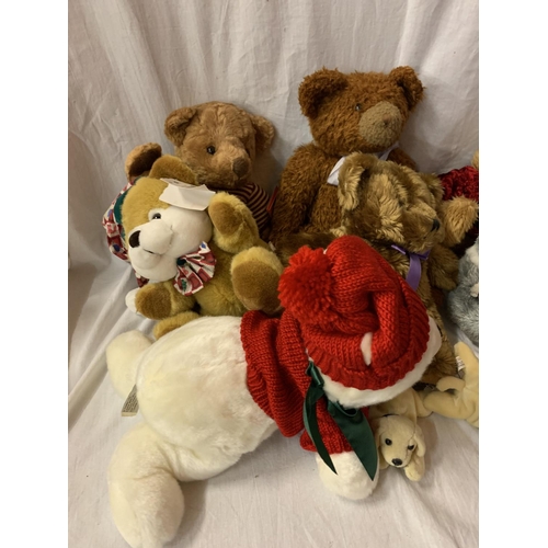 373 - SEVENTEEN ASSORTED SOFT TOYS TO INCLUDE TEDDY BEARS, DOGS ETC MOST WITH TAGS