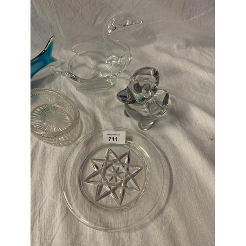 711 - SIX MARKED GLASSWARE ITEMS TO INCLUDE FRENCH EXAMPLES