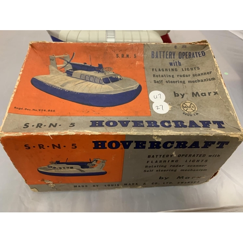 206 - A VINTAGE BOXED TOY HOVERCRAFT BY 'MARX'