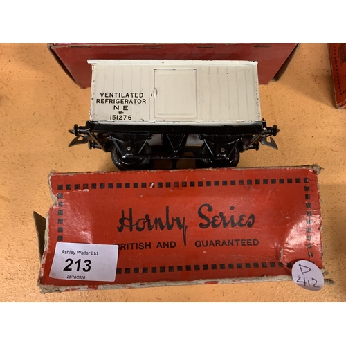 213 - A COLLECTION OF HORNBY FREIGHT CARRAIAGE MODELS TO INCLUDE A LOG CARRIER