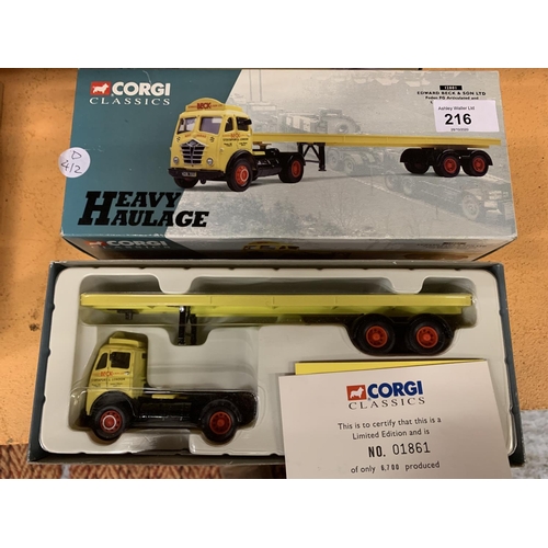 216 - A CORGI CLASSIC MODEL OF AN EDWARD BECK AND SON HEAVY HAULAGE WAGON