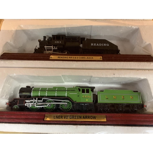 224 - AN ASSORTMENT OF SIX TRAIN MODELS ON WOODEN PLINTHS TO INCLUDE A OBB 214 CLASS ETC