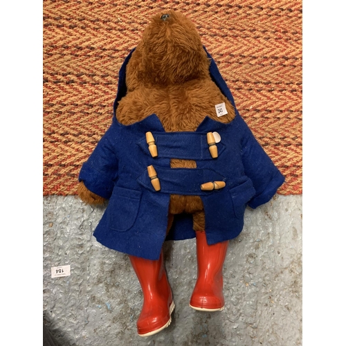 243 - A LARGE VINTAGE PADDINGTON BEAR COMPLETE WITH WELLIES AND COAT