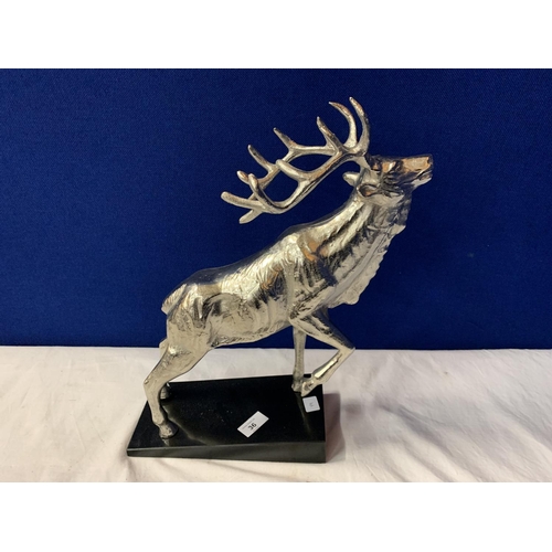 36 - AN IMPRESSIVE CHROME STAG ON A MARBLE BASE