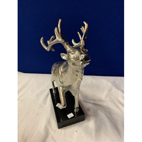 36 - AN IMPRESSIVE CHROME STAG ON A MARBLE BASE