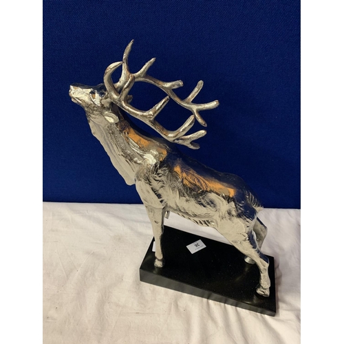 36 - AN IMPRESSIVE CHROME STAG ON A MARBLE BASE