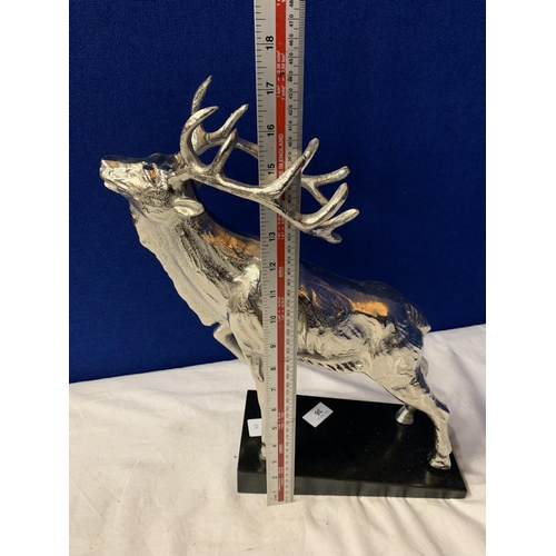 36 - AN IMPRESSIVE CHROME STAG ON A MARBLE BASE