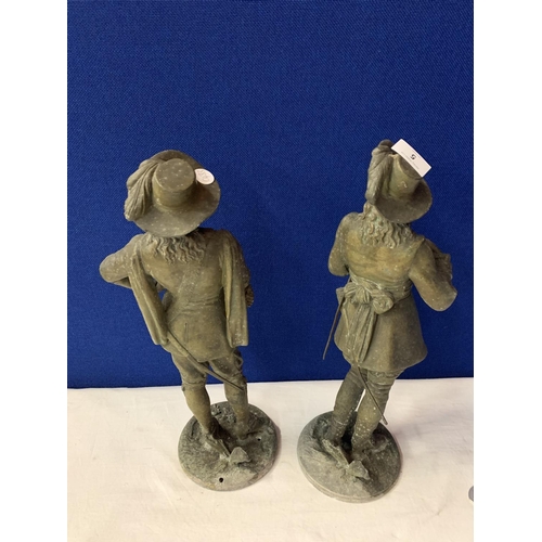 5 - A PAIR OF SPELTER  CAVALIER STYLE GENTLEMEN OFFICERS