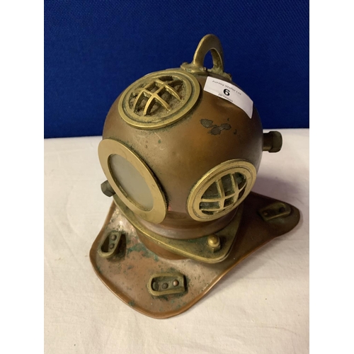 6 - A BRASS AND COPPER VINTAGE STYLE DIVER'S HELMET ORNAMENT