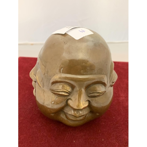 75 - A BRASS FOUR FACED BUDDHA'S HEAD