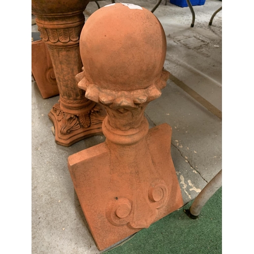 92 - A TERRACOTTA ROOF FINIAL IN A CHESS PIECE STYLE