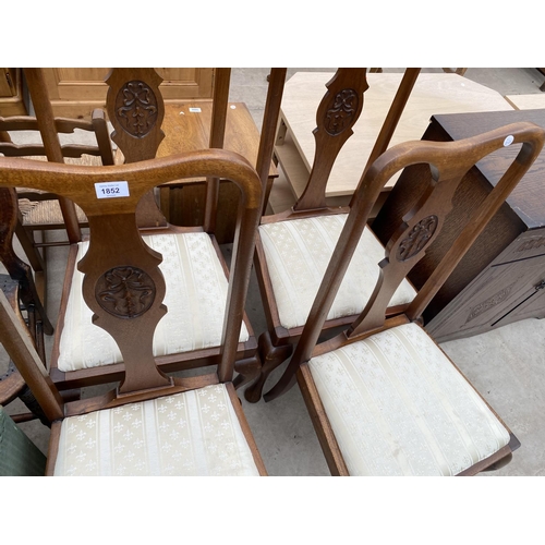 1852 - FOUR MAHOGANY EARLY 20TH CENTURY DINING CHAIRS ON CABRIOLE LEGS