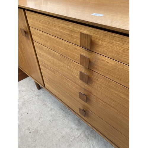 1859 - A G-PLAN DANISH SIDEBAORD ENCLOSING FIVE GRADUATED DRAWERS AND W END CUPBOARDS, TANDING ON PLINTH BA... 