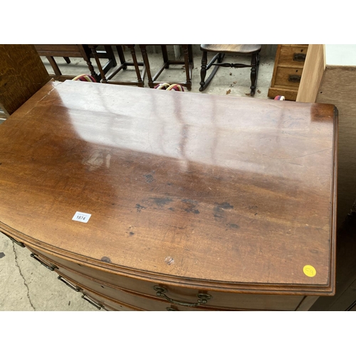 1874 - A 19TH CENTURY MAHOGANY BOWFRONTED CHEST OF FOUR GRADUATED DRAWERS, 38