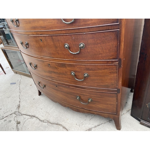 1874 - A 19TH CENTURY MAHOGANY BOWFRONTED CHEST OF FOUR GRADUATED DRAWERS, 38