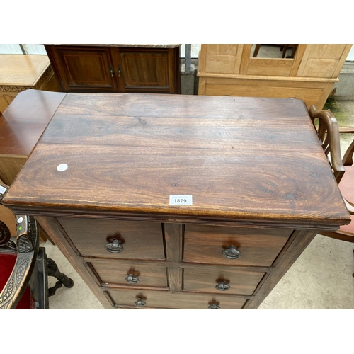 1879 - A MODERN HARDWOOD CHEST OF FOUR SHORT AND THREE LONG DRAWERS, 23