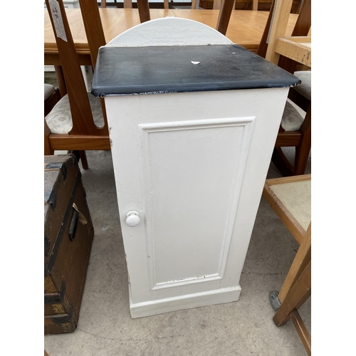 1888 - A PAINTED POT CUPBOARD, TROLLEY, STOOL AND DINING CHAIR