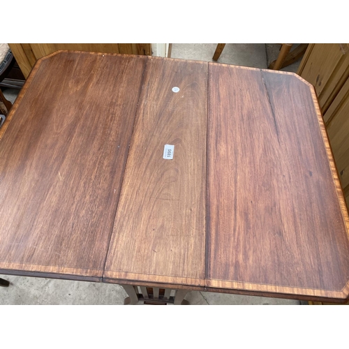 1895 - AN EDWARDIANMAHOGANY AND INLAID SUTHERLAND TABLE WITH CANTED CORNERS