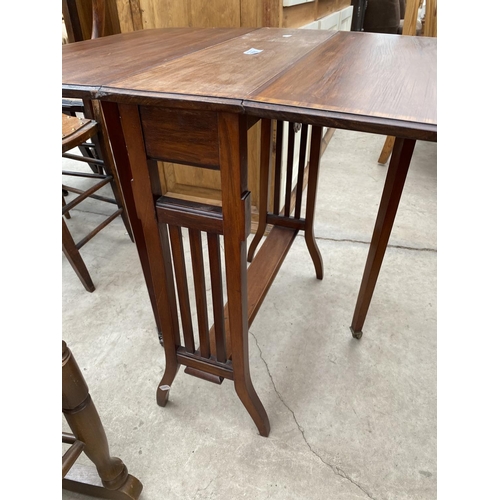 1895 - AN EDWARDIANMAHOGANY AND INLAID SUTHERLAND TABLE WITH CANTED CORNERS