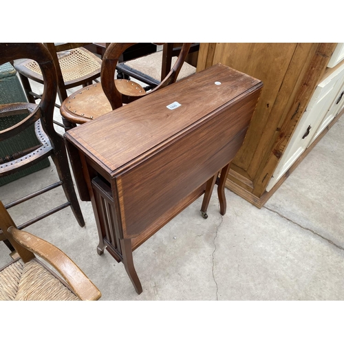 1895 - AN EDWARDIANMAHOGANY AND INLAID SUTHERLAND TABLE WITH CANTED CORNERS