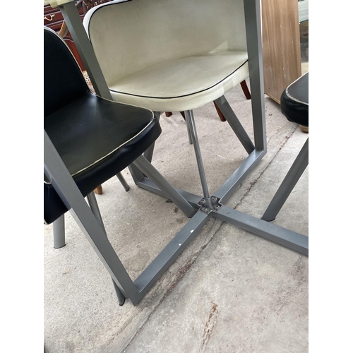 1918 - AN ART DECO STYLE GLASS TOP TABLE AND FOUR CHAIRS IN BLACK AND WHITE VINYL, ON SPLAY FEET