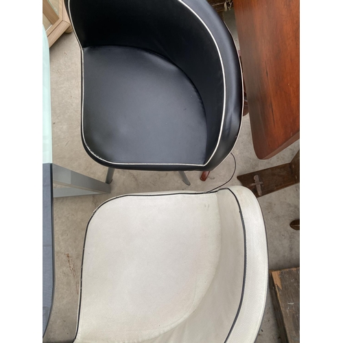 1918 - AN ART DECO STYLE GLASS TOP TABLE AND FOUR CHAIRS IN BLACK AND WHITE VINYL, ON SPLAY FEET