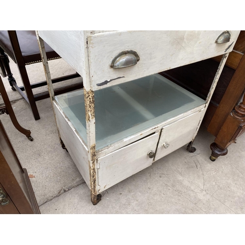 1921 - A MID 20TH CENTURY TWO TIER HOSPITAL/DENTISTS TROLLEY, WITH SINGLE DRAWER, HAVING SCOOP HANDLE, CUPB... 