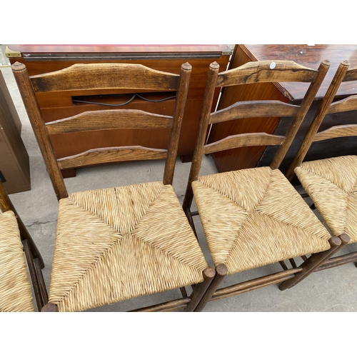 1935 - A SET OF SIX 18TH CENTURY STYLE RUSH SEATED LADDERBACK DINING CHAIRS