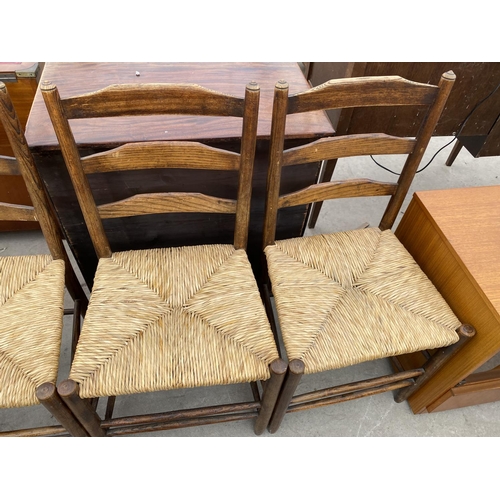 1935 - A SET OF SIX 18TH CENTURY STYLE RUSH SEATED LADDERBACK DINING CHAIRS