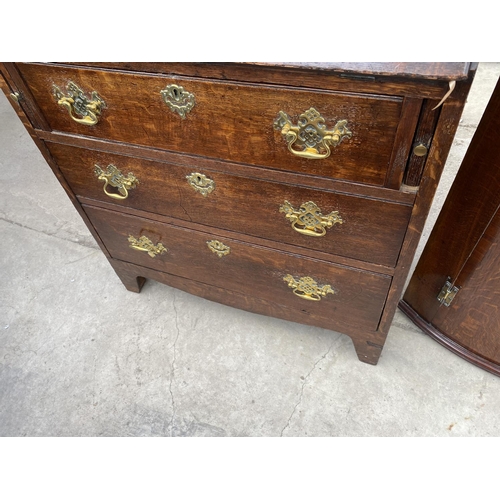 1941 - A GEORGE III STYLE OAK BUREAU WITH FITTED INTERIOR AND THREE GRADUATED DRAWERS, 30