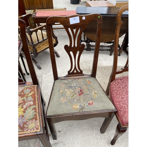 1945 - TWO 19TH CENTURY COUNTRY CHAIRS AND THREE EDWARDIAN DINING CHAIRS