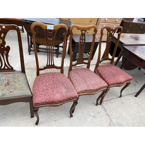 1945 - TWO 19TH CENTURY COUNTRY CHAIRS AND THREE EDWARDIAN DINING CHAIRS