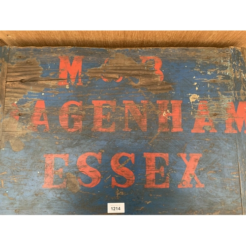 1214 - AN M&B DAGENHAM ESSEX VINTAGE WOODEN CHEST WITH HANDLES