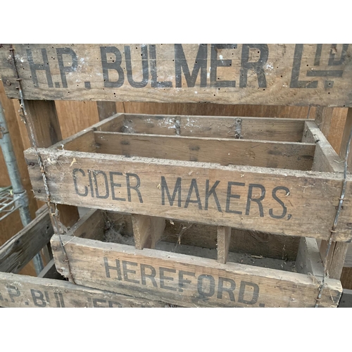 1217 - FIVE VINTAGE AND ORIGINAL 'H.P. BULMER LTD' CIDER MAKERS OF HEREFORD WOODEN BOTTLE CRATES