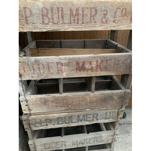 1217 - FIVE VINTAGE AND ORIGINAL 'H.P. BULMER LTD' CIDER MAKERS OF HEREFORD WOODEN BOTTLE CRATES