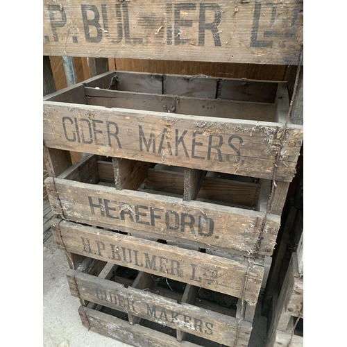 1217 - FIVE VINTAGE AND ORIGINAL 'H.P. BULMER LTD' CIDER MAKERS OF HEREFORD WOODEN BOTTLE CRATES