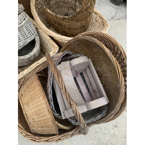 1229 - A LARGE QUANTITY OF WICKER ITEMS TO INCLUDE PICNIC BASKET AND FURTHER BASKETS