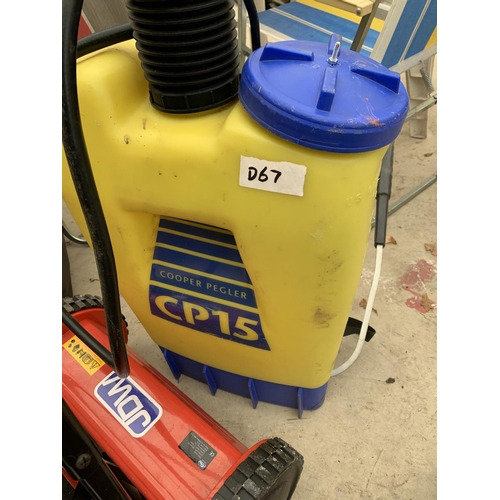 1254 - A PUSH LAWN MOWER ALONG WITH A KNAPSACK SPRAYER