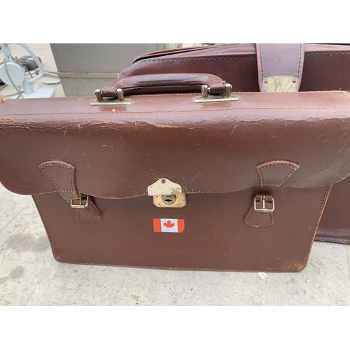 1272 - TWO VINTAGE LEATHER BRIEF CASES AND FURTHER SMALL LEATHER SUITCASE