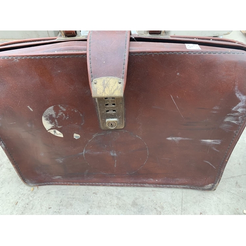 1272 - TWO VINTAGE LEATHER BRIEF CASES AND FURTHER SMALL LEATHER SUITCASE