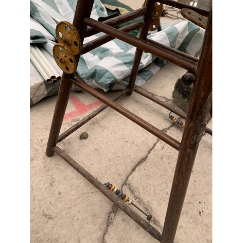 1277 - A VINTAGE WOODEN CHILD'S HIGH CHAIR  WITH MECHANICAL ADJUSTMENT