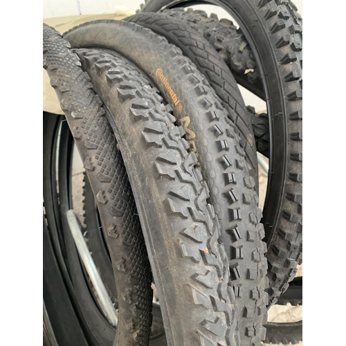 1313 - EIGHT SPARE BIKE TYRES, VARIOUS SIZES