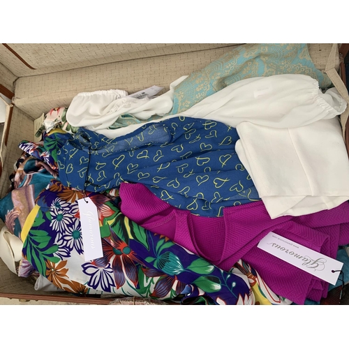 1336 - A LARGE QUANTITY OF VARIOUS CLOTHING ITEMS, SOME NEW AND TAGGED, SUITCASE INCLUDED AND FURTHER VTECH... 