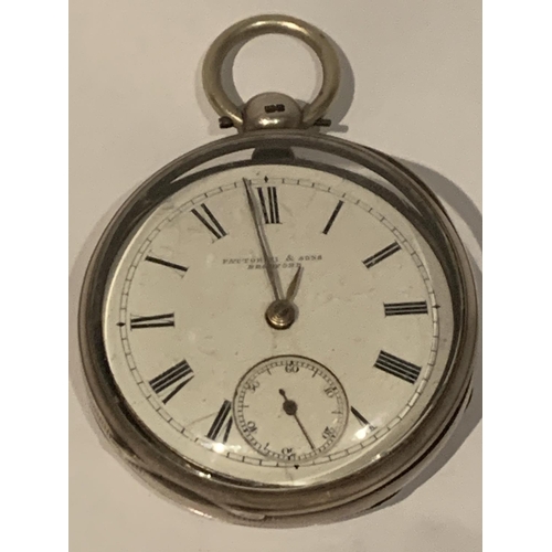 631 - A HALLMARKED CHESTER SILVER FUSEE POCKET WATCH WITH KEY WITH A WALTHAM MOVEMENT. MAKER FATTORINI AND... 