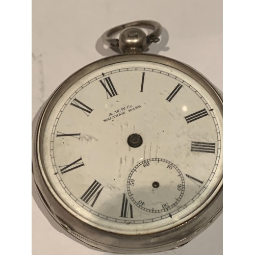 636 - A HALLMARKED BIRMINGHAM SILVER FUSEE POCKET WATCH WITH KEY. MAKER WALTHAM. NO HANDS