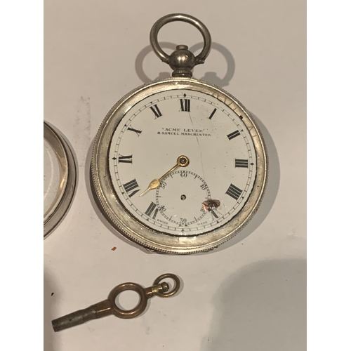 638 - A 925 SILVER FUSEE POCKET WATCH WITH KEY. MAKER H SAMUEL, MANCHESTER. NO MINUTE OR SECOND HAND, DAMA... 