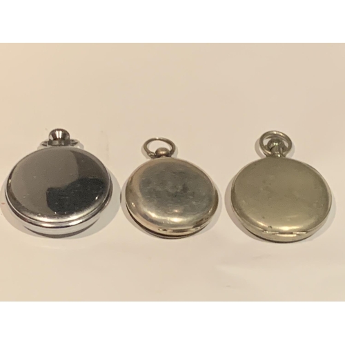 641 - THREE WHITE METAL POCKET WATCHES