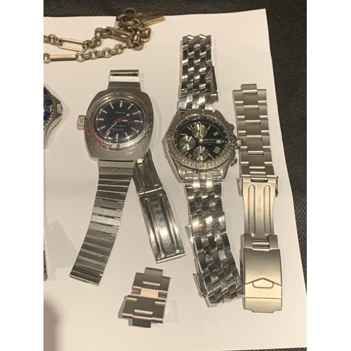 645 - SIX FASHION WRISTWATCHES AND VARIOUS WATCH PARTS