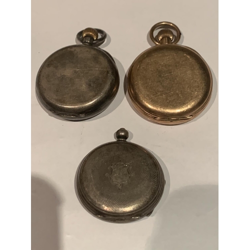 647 - THREE LADIES POCKET WATCHES - A MARKED SILVER FUSEE,  A 935 SILVER WITH CROWN WINDER AND A GOLD PLAT... 